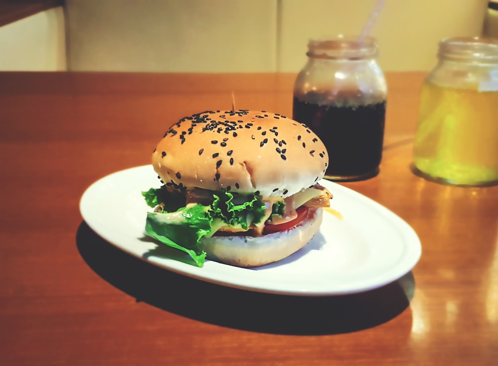 cooked burger on plate