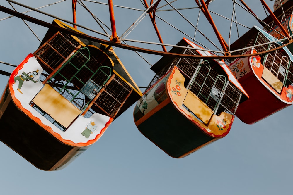 low-angle photo of orange and white ferris wheel