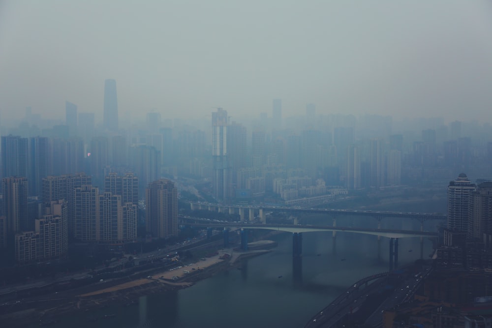 city buildings covered with fog