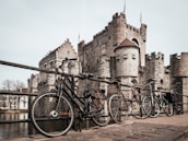 three lined park bicycles