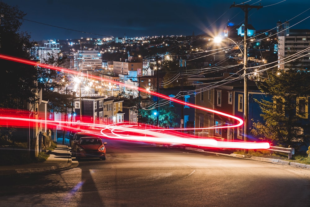 time-lapse photography of red light during nighttime