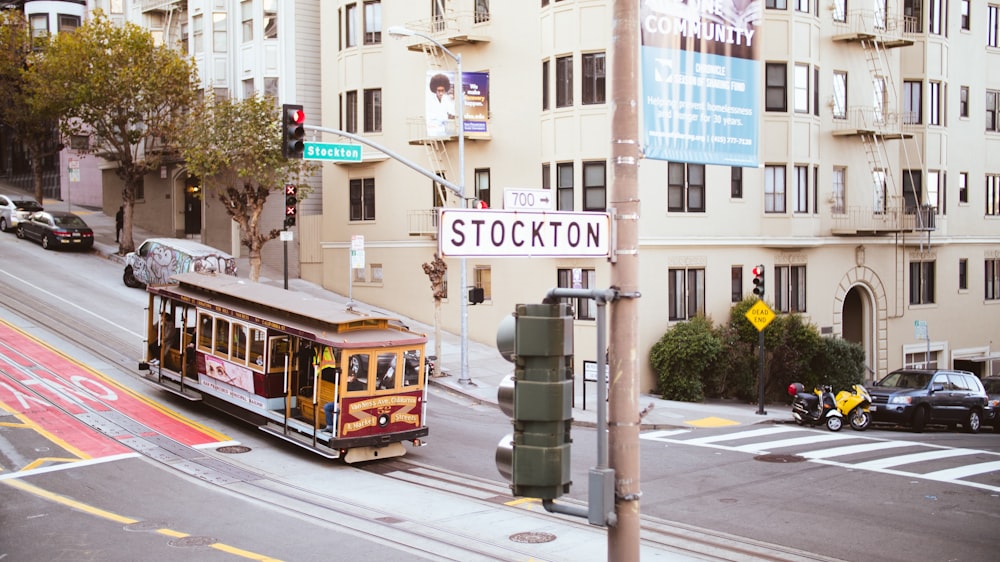 yellow and brown bus in Stockton street