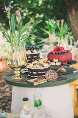 cakes on tray on table