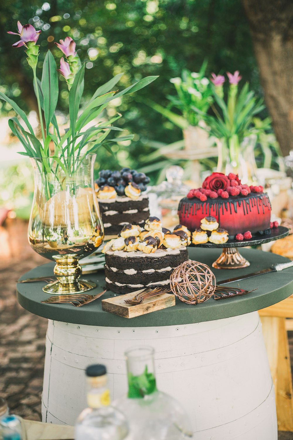 cakes on tray on table