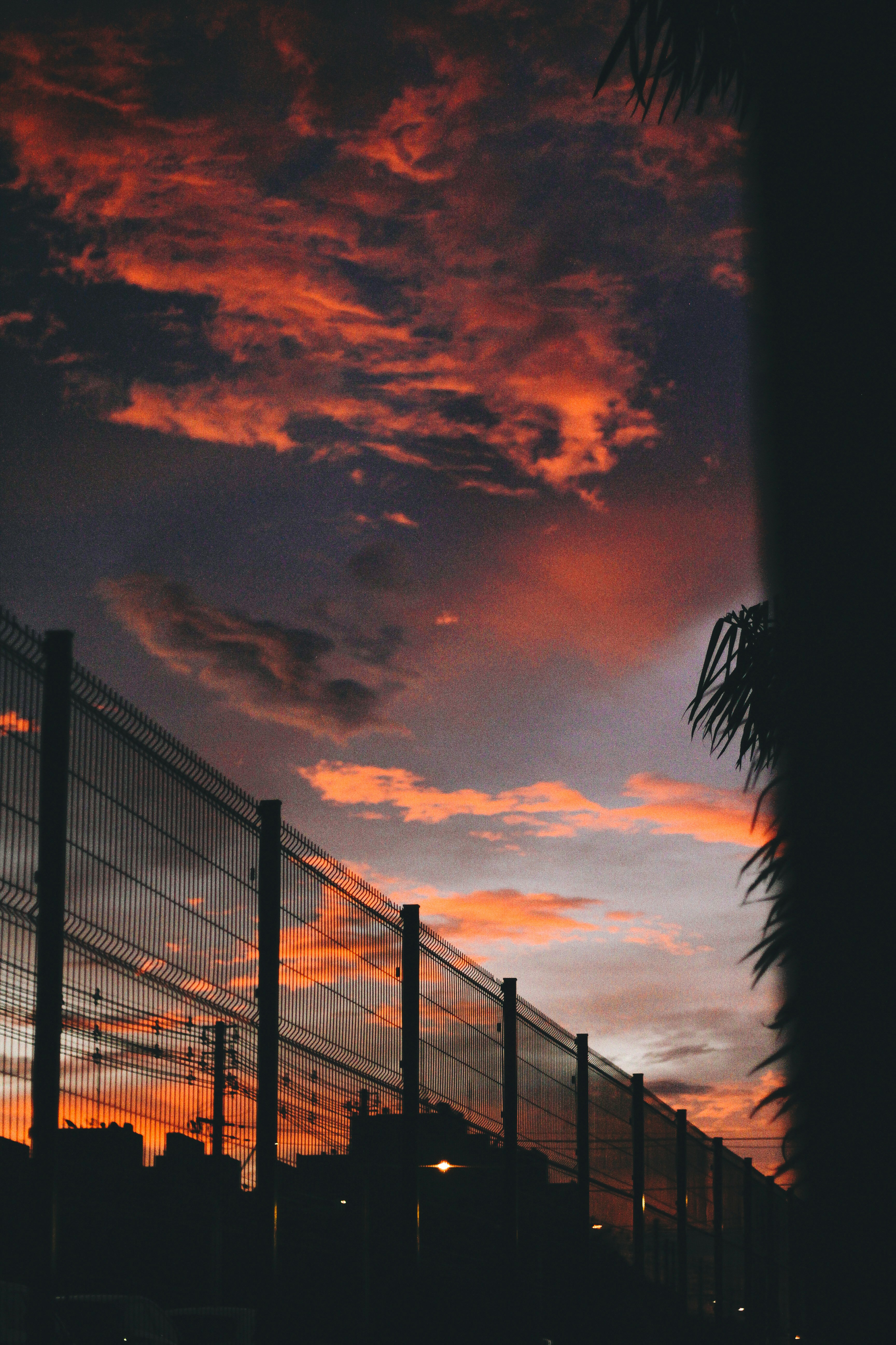 silhouette of wall grille under golden sky