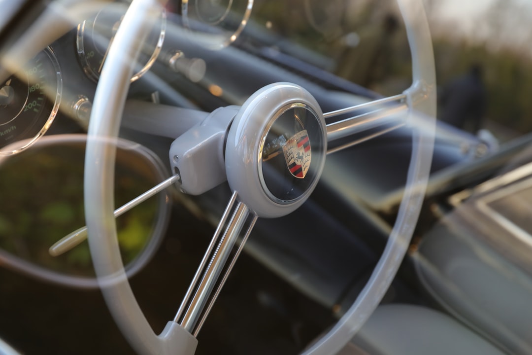 gray Porsche steering wheel