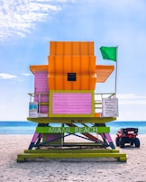 orange and pink life guard house