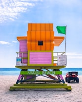 orange and pink life guard house