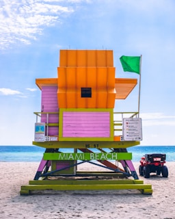 orange and pink life guard house
