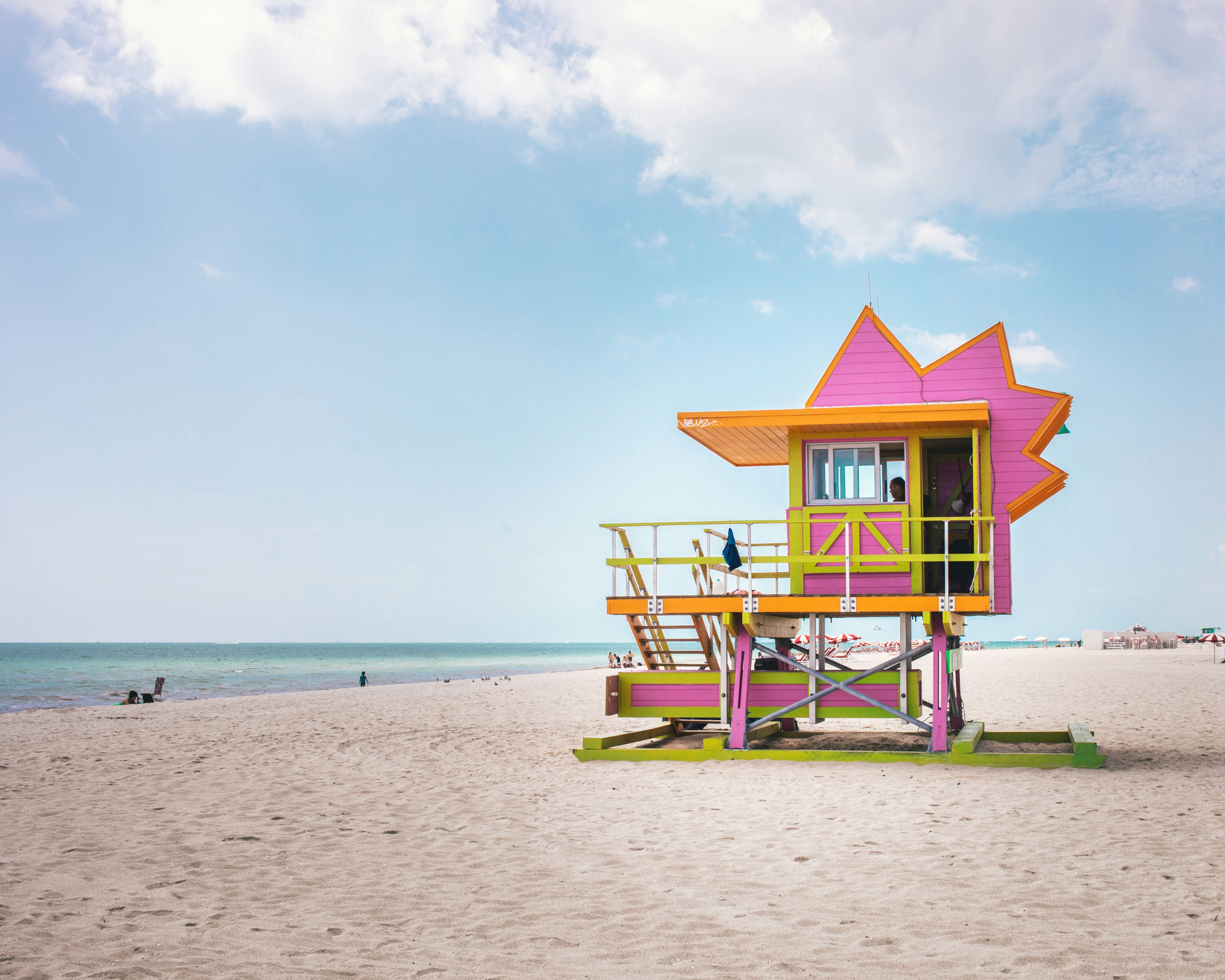 pink and orange life guard house, 