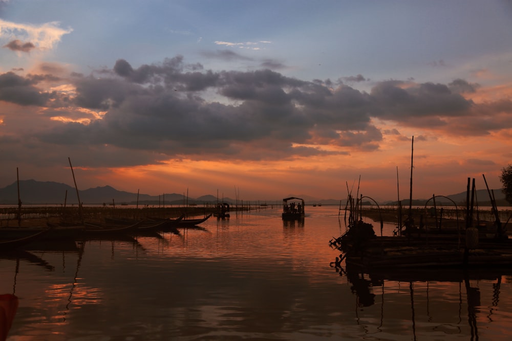 lined boats during golden hour