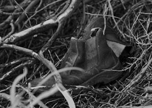 Expressive artwork 'Into the Hollow' showing a weathered work-boot symbolizing the spiritual walk