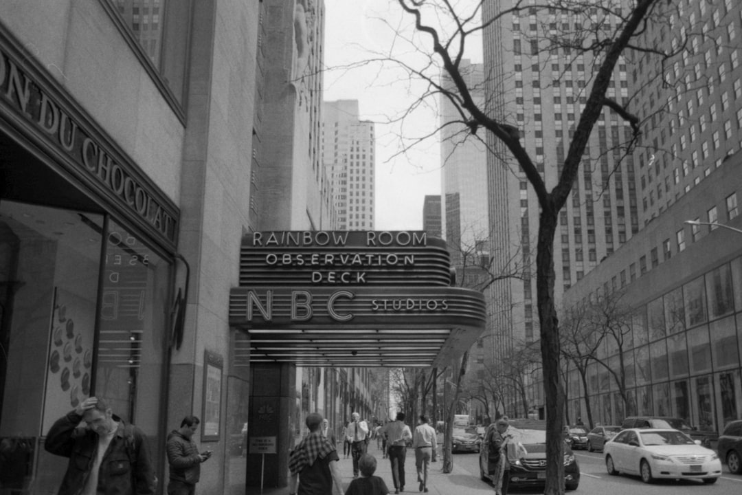 grayscale photo of NBC Studios