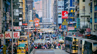 A bustling urban street symbolizing economic activity and labor.