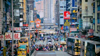 A vibrant snapshot of a bustling city street, full of life and color.