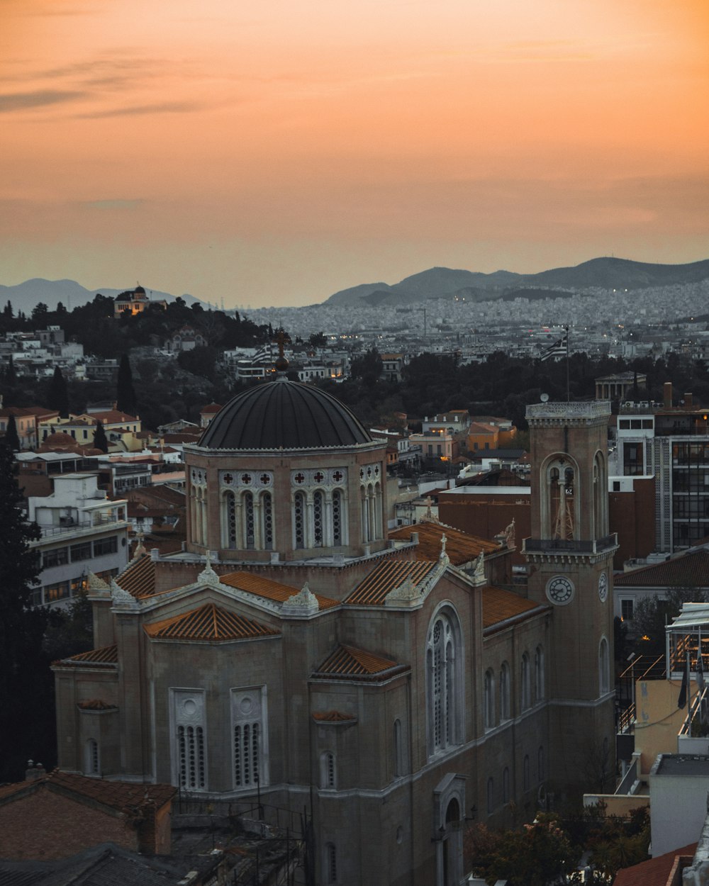 aerial view of city under golden sky