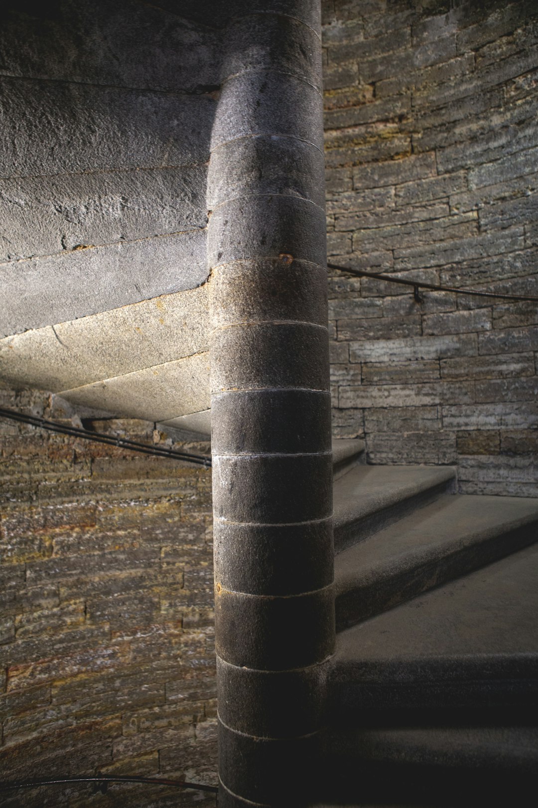 gray cement winding stairs