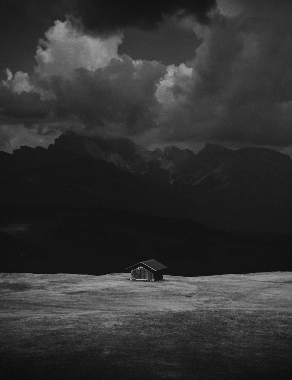 grayscale photography of 1-storey house