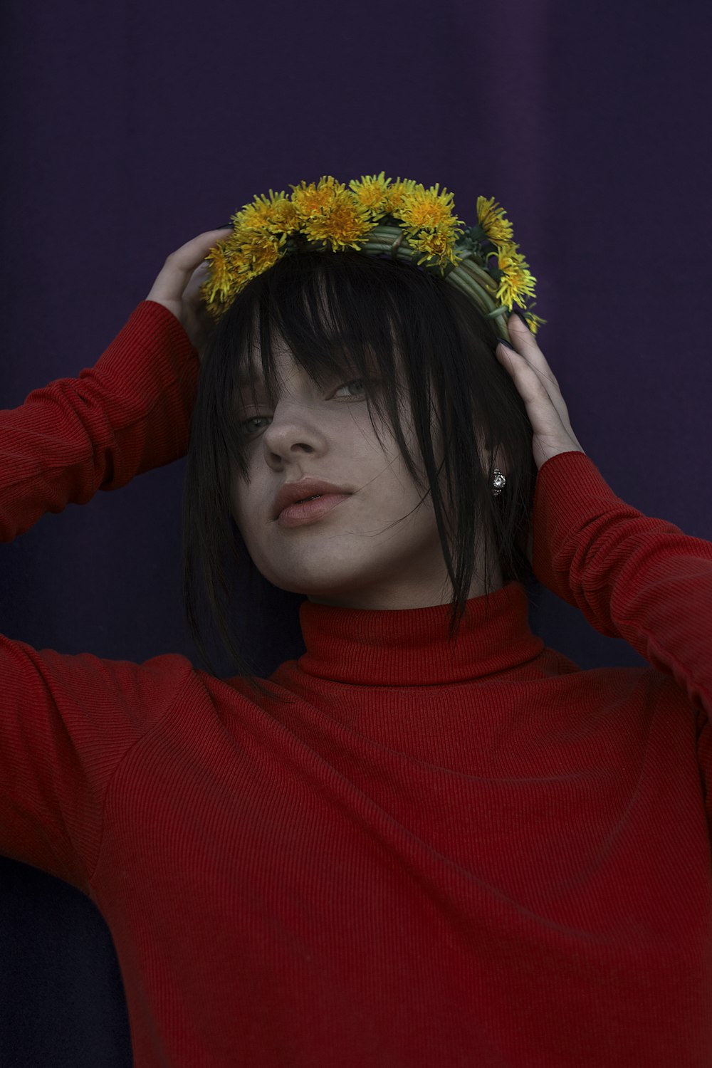 women wearing flower design head accessory close-up photography