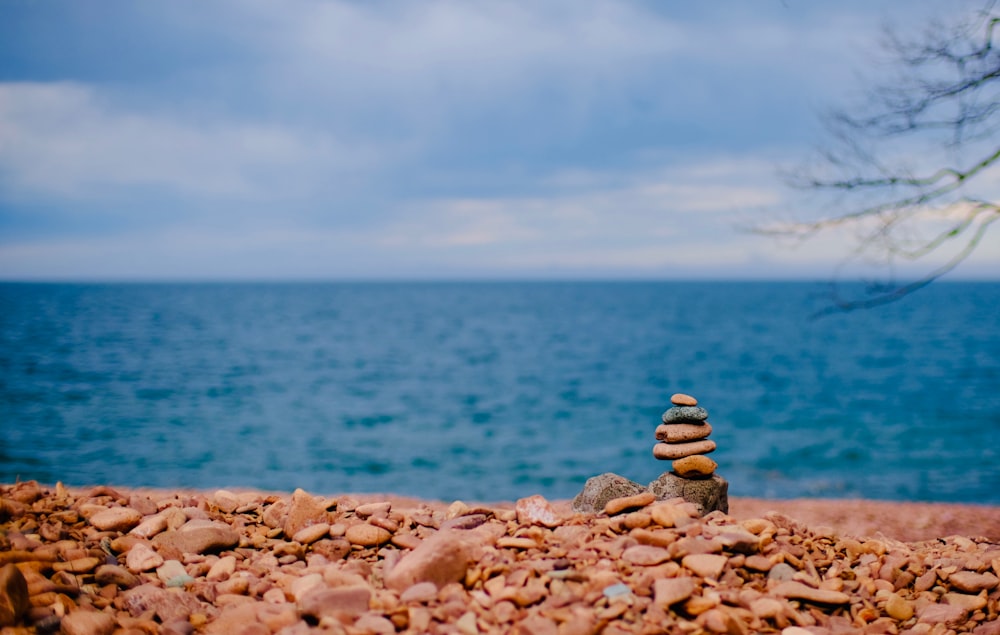 stone pile near body of water during daytime