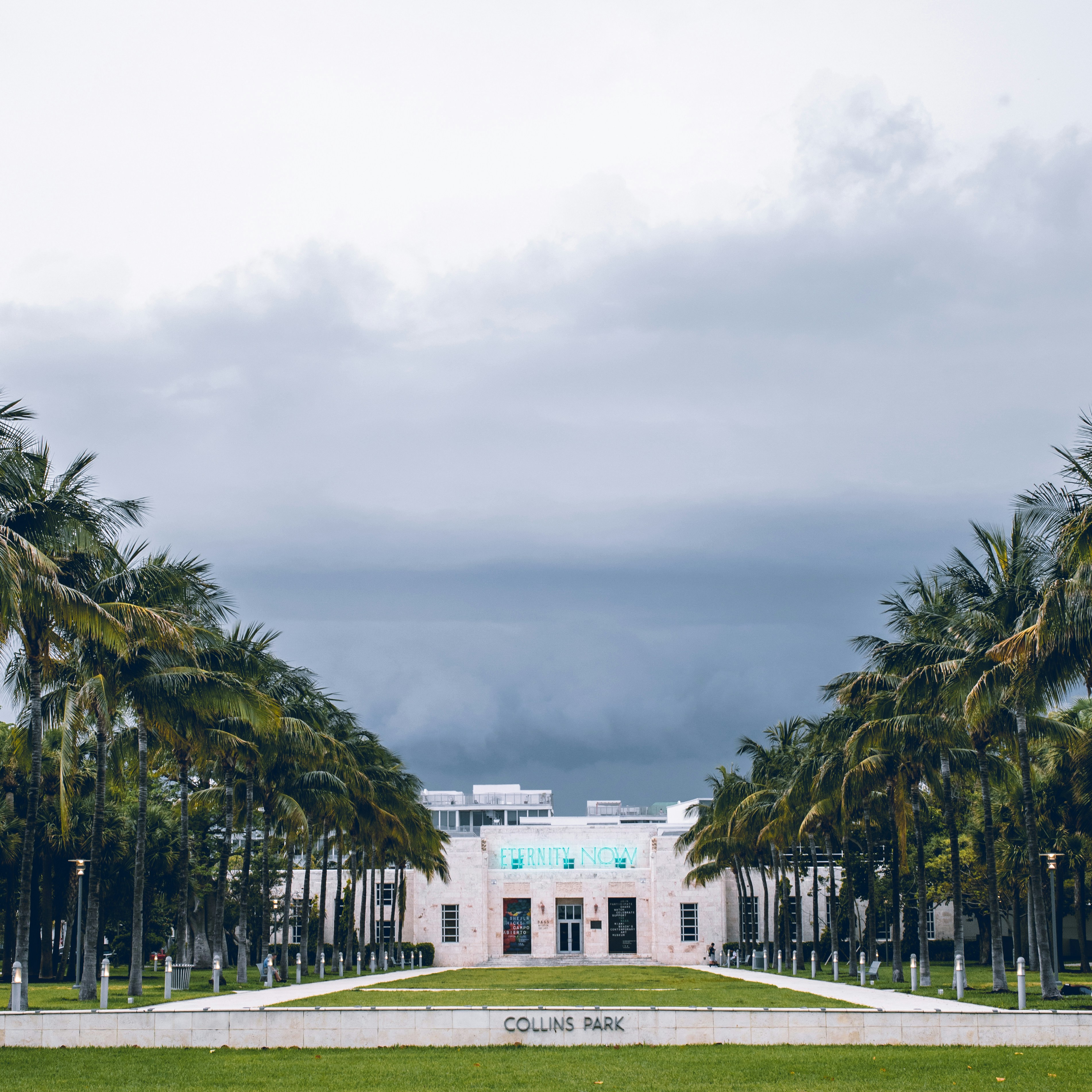 grey cloudy sky over Collins Park