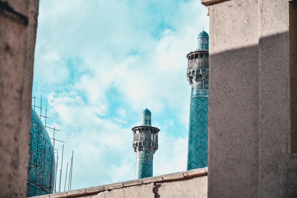 architectural photography of blue and gray building