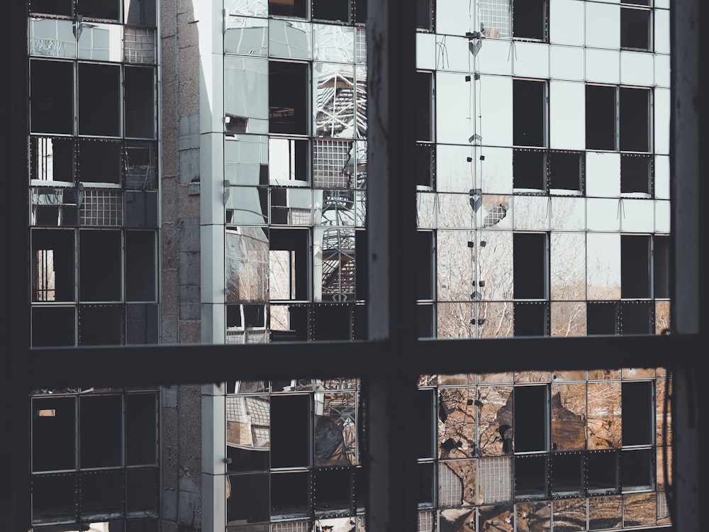 high-rise building through window