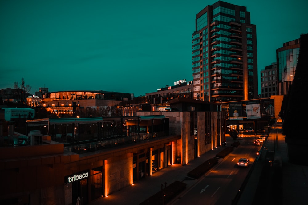 aerial photo of high-rise building during night time