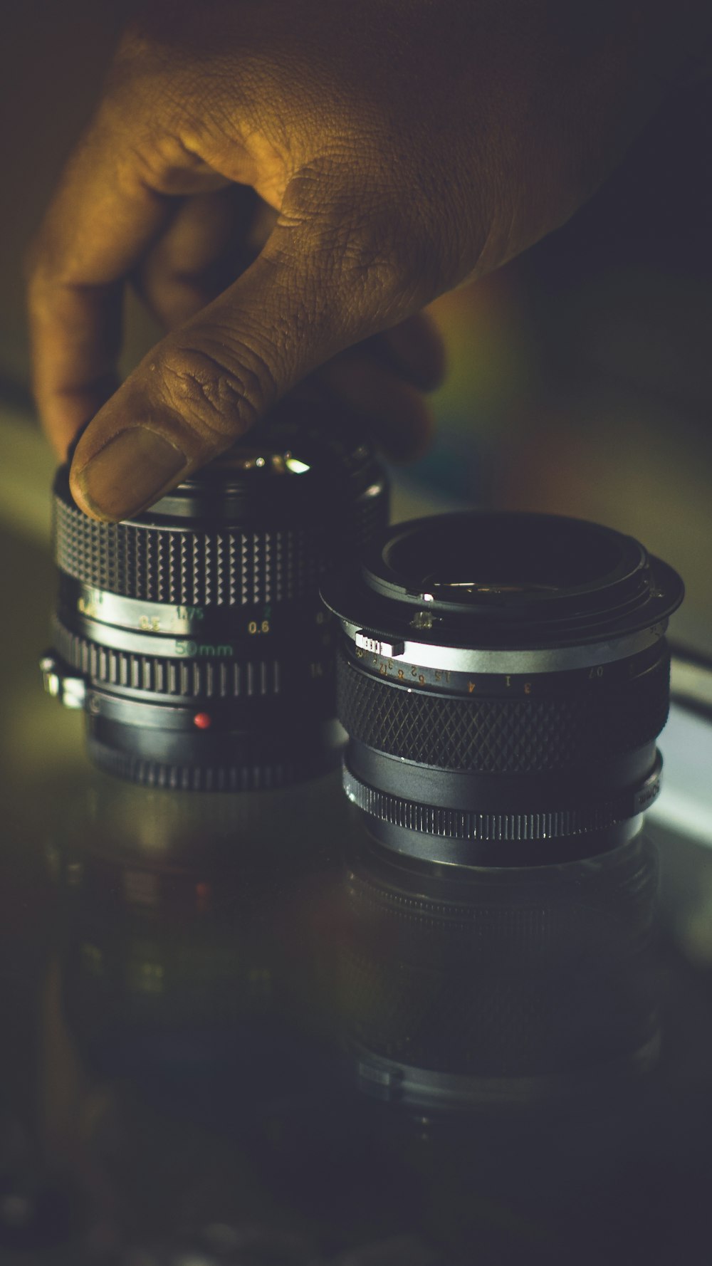 two black DSLR camera lens