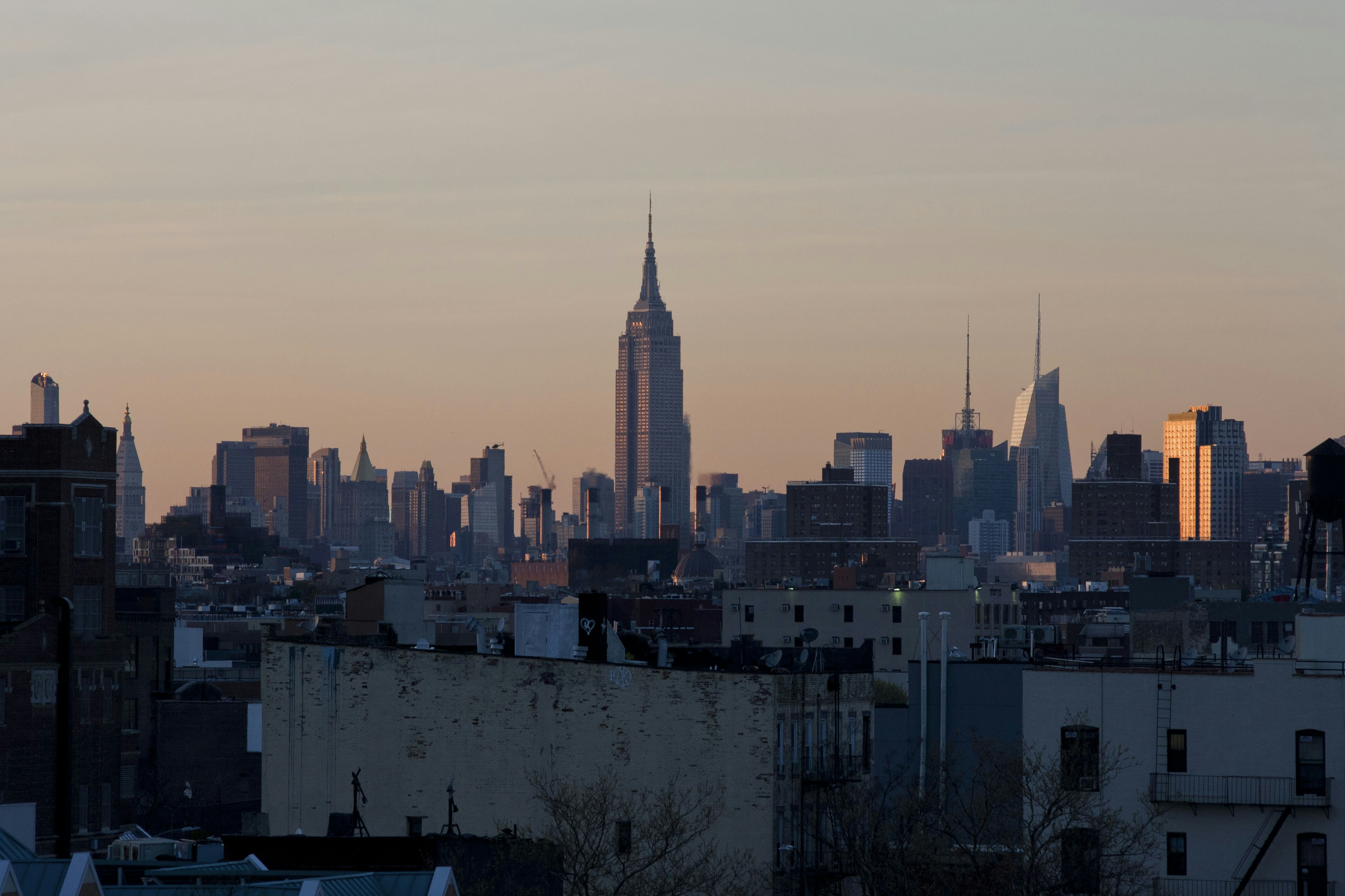 towers in city, Golden light from a rooftop in Brooklyn