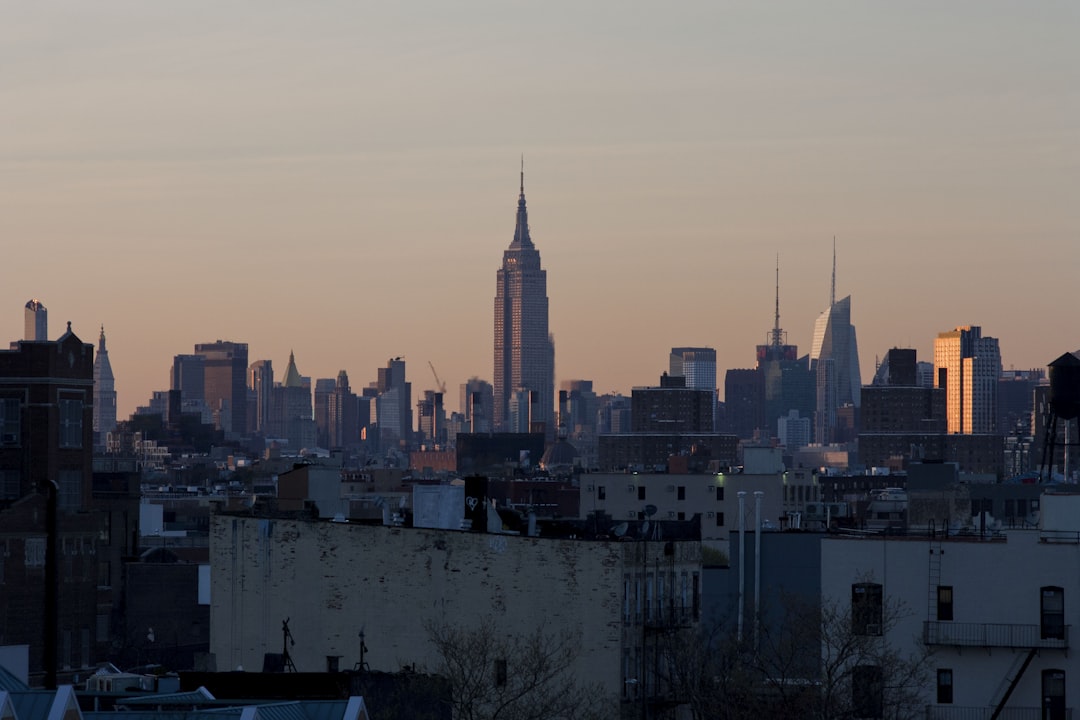 towers in city, Golden light from a rooftop in Brooklyn