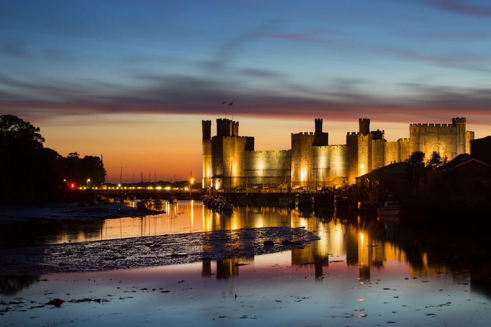 brown castle at golden hour