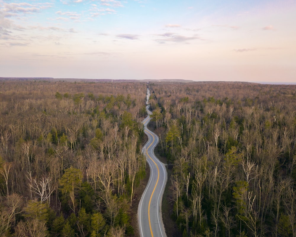 gray concrete spiral road near green field