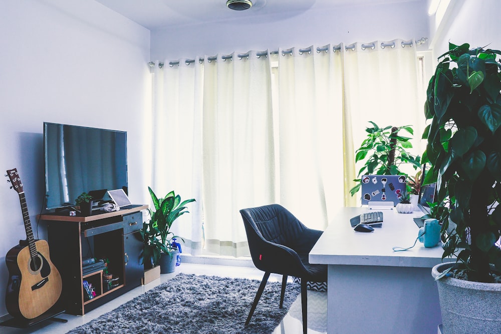 empty white wooden desk