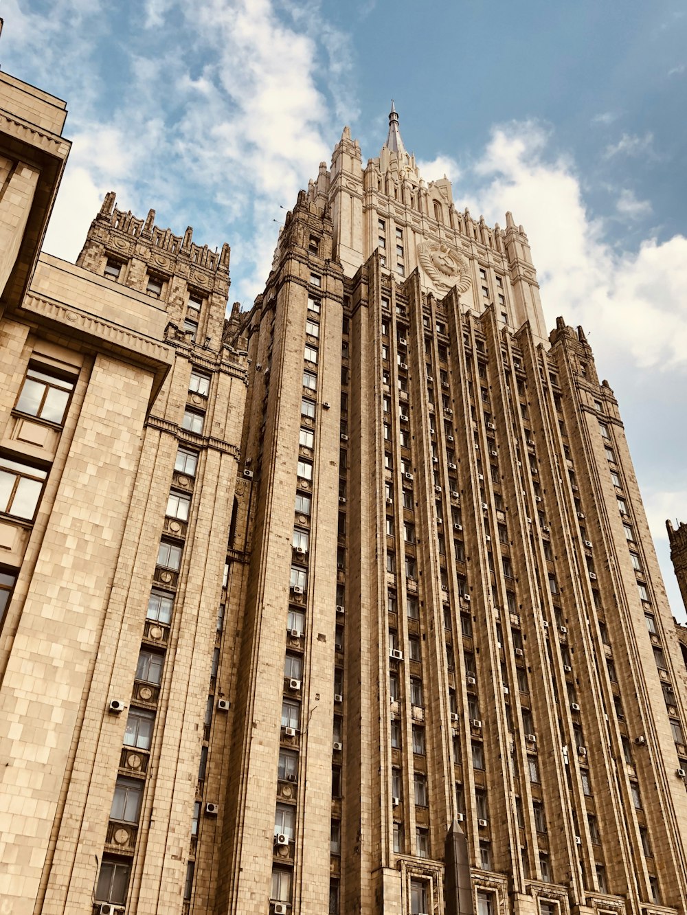 low-angle brown building