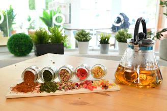 assorted spices in glass jars