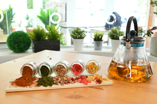 assorted spices in glass jars