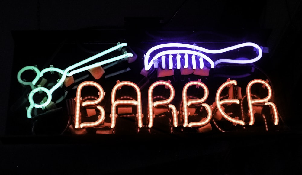 multicolored barber neon-light signage