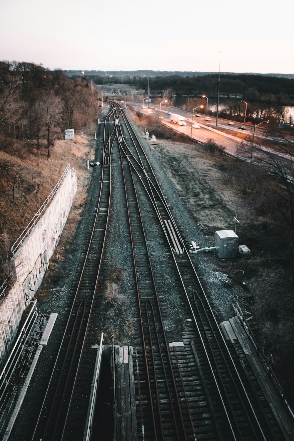 train rails near trees