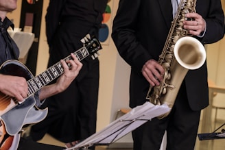 Close-up of musicians playing traditional Brazilian instruments.