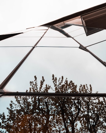 Glass facade reflecting the sky on a commercial building