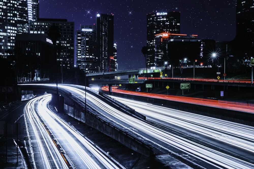 time lapse photography of street during nighttime