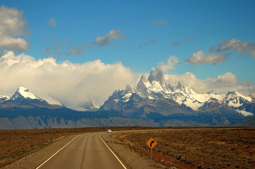 road and glacier mountains at the distance