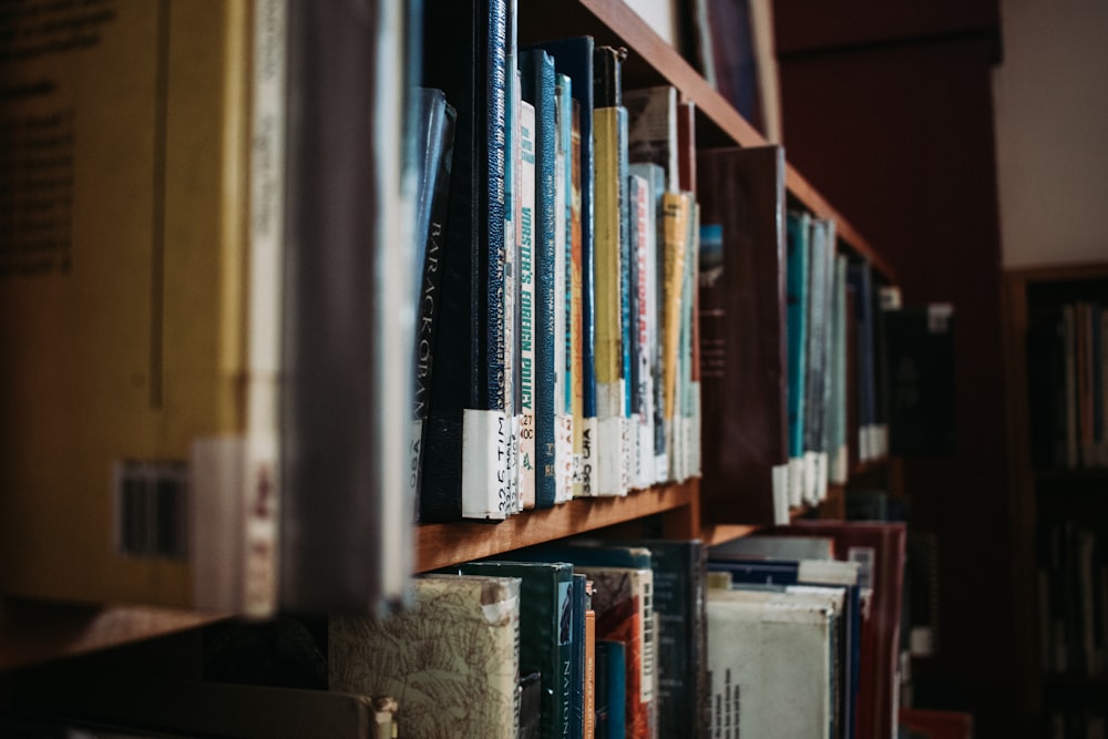 brown wooden book shelf