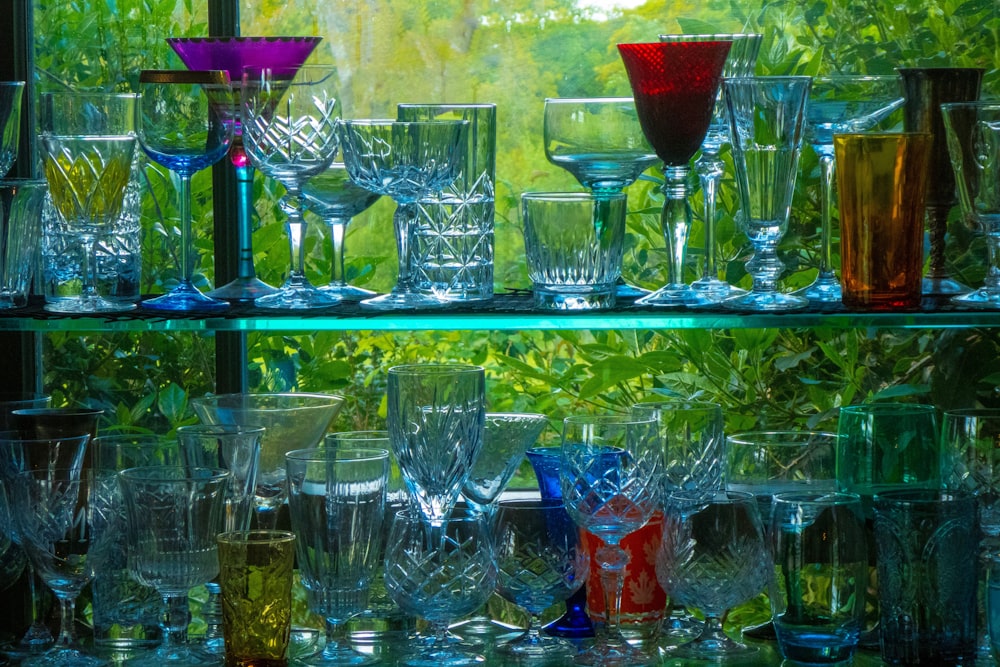 wine and beer glass lot close-up photography