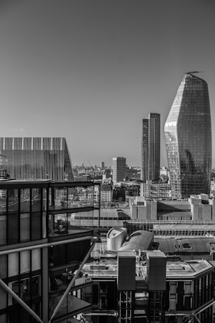 A modern city skyline showcasing various architectural styles.