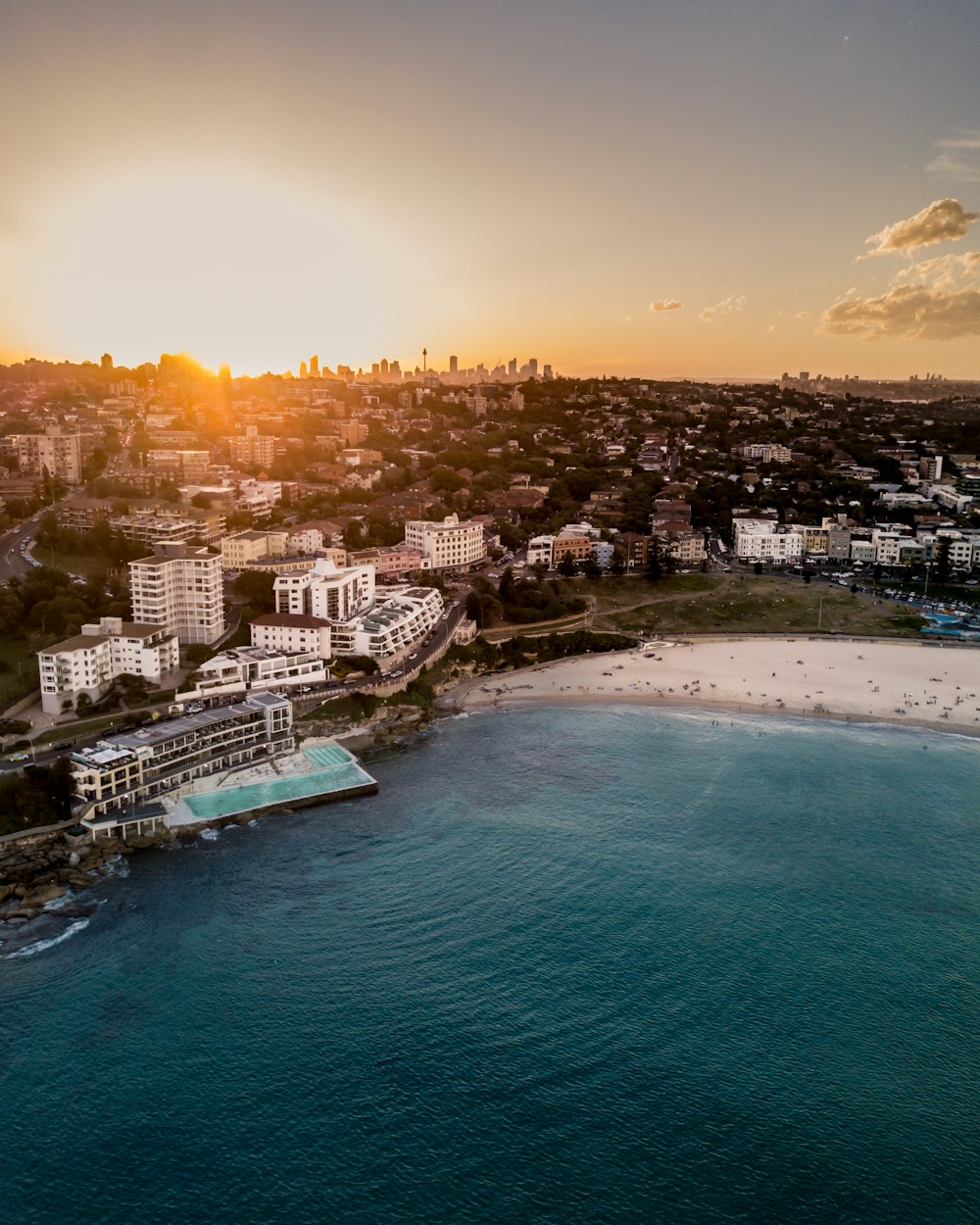 aerial view of hotel resort beside beach