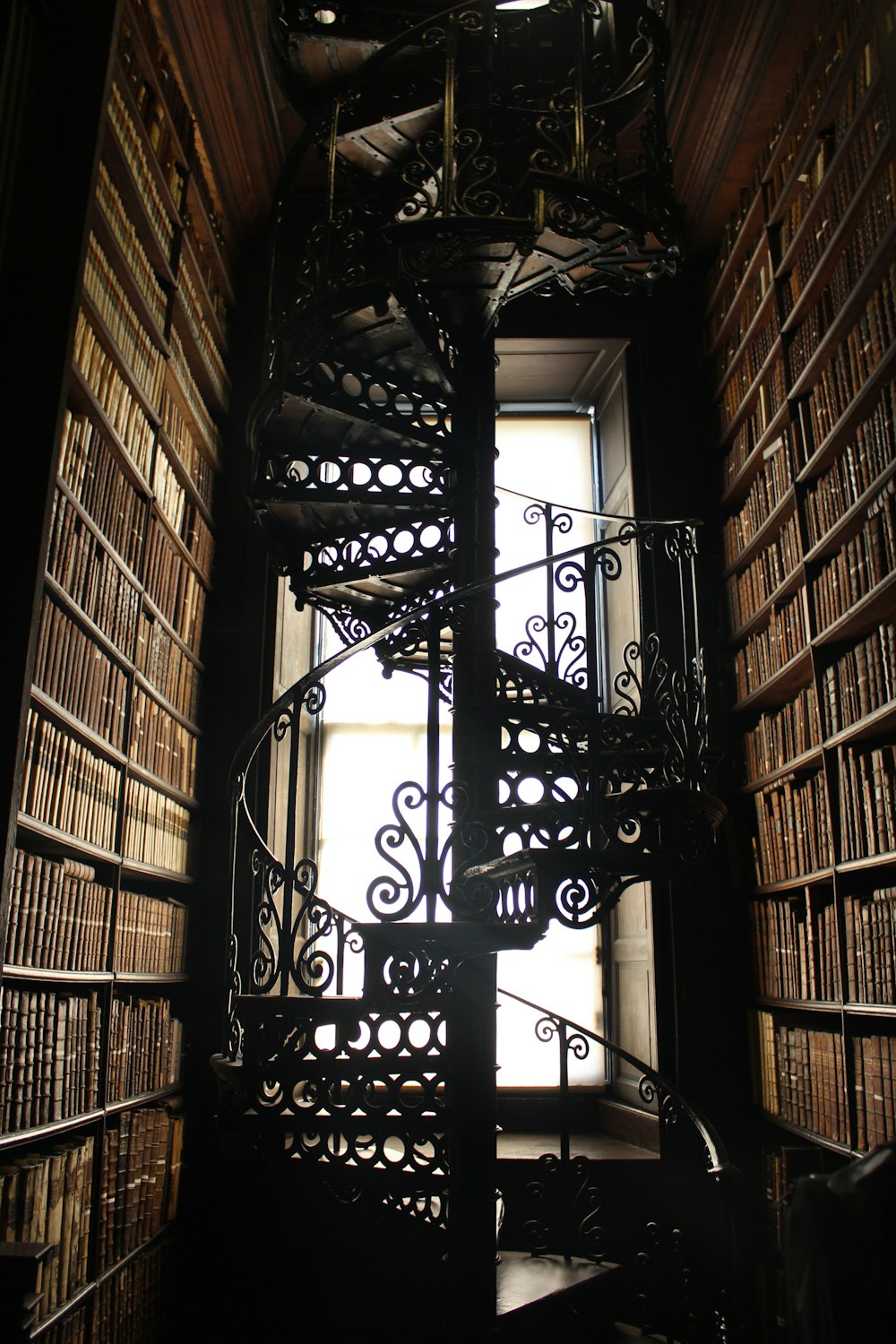 black metal spiral stairs