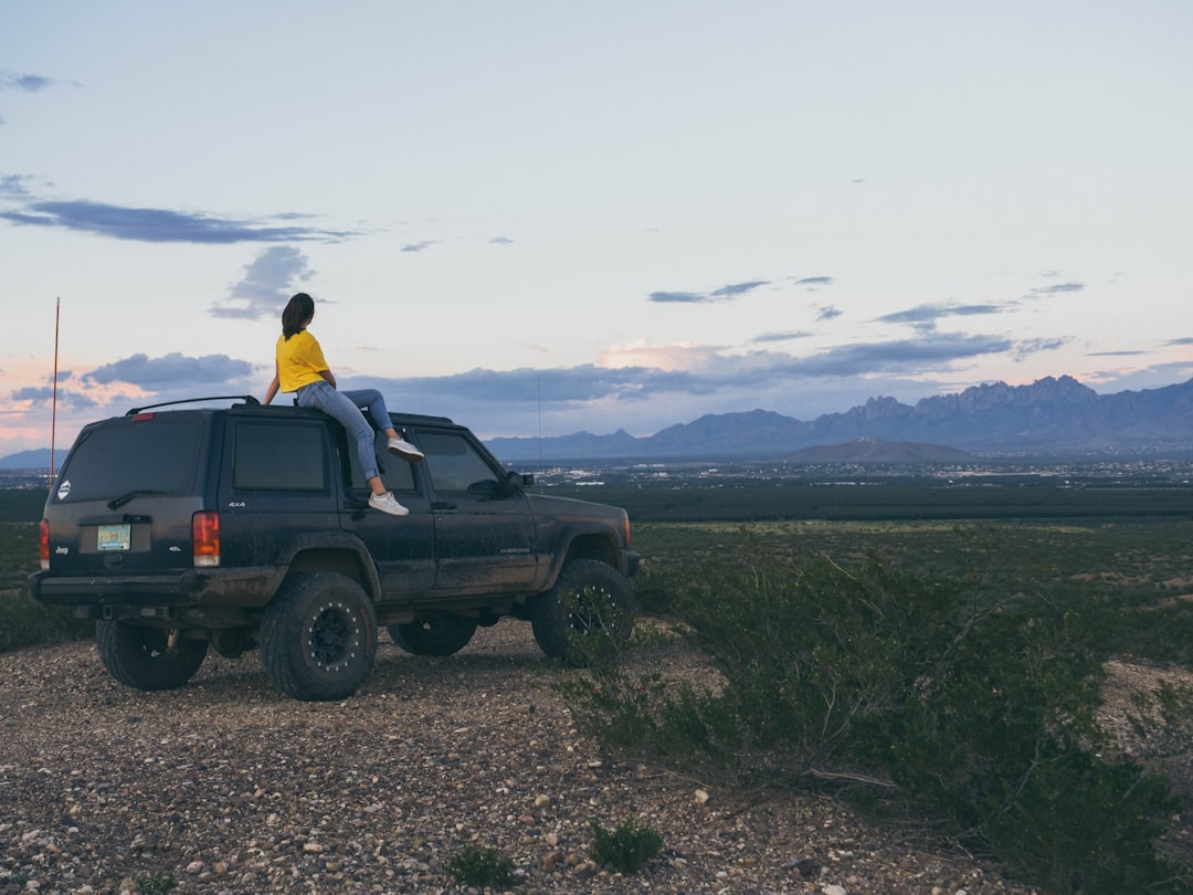 woman sitting on vehicle roof