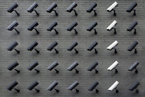 Security camera on commercial building